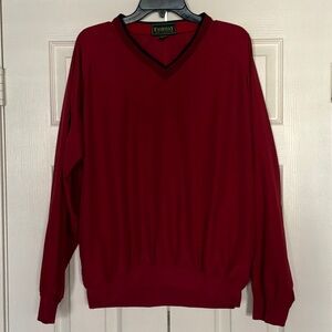Vintage Men's V-Neck Sweater in Rich Red